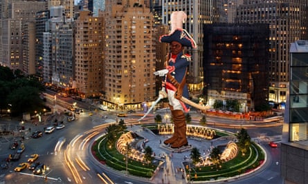 Figure of general standing in New York’s Columbus Circle