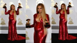Beyoncé poses backstage at the 2017 Grammy Awards.