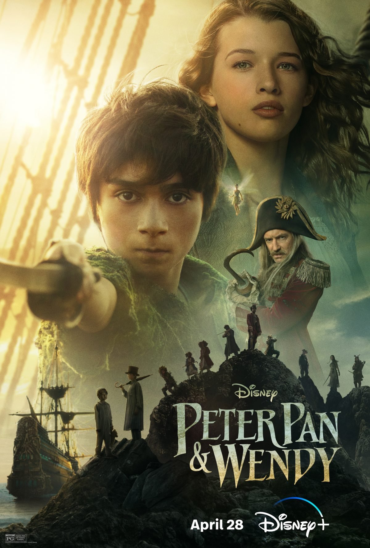 The Peter Pan & Wendy key art showing all the characters in the live-action movie