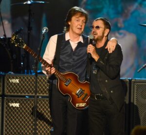 Paul McCartney and Ringo Starr perform  onstage at "The Night That Changed America: A GRAMMY Salute To The Beatles"  at Los Angeles Convention Center on January 27, 2014