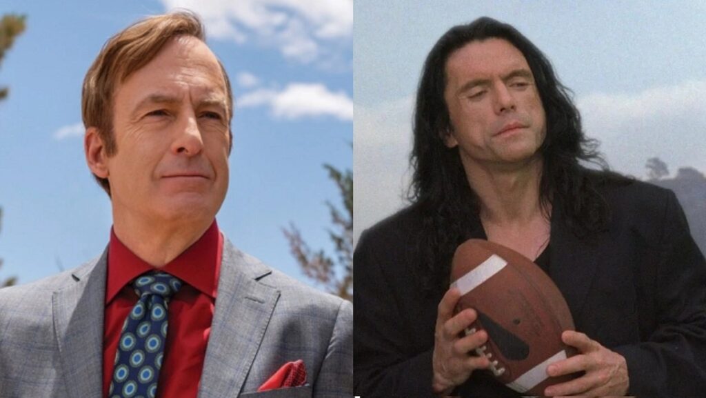 Bob Odenkirk as Saul Goodman in Better Call Saul, and Tommy Wiseau as Johnny in The Room.