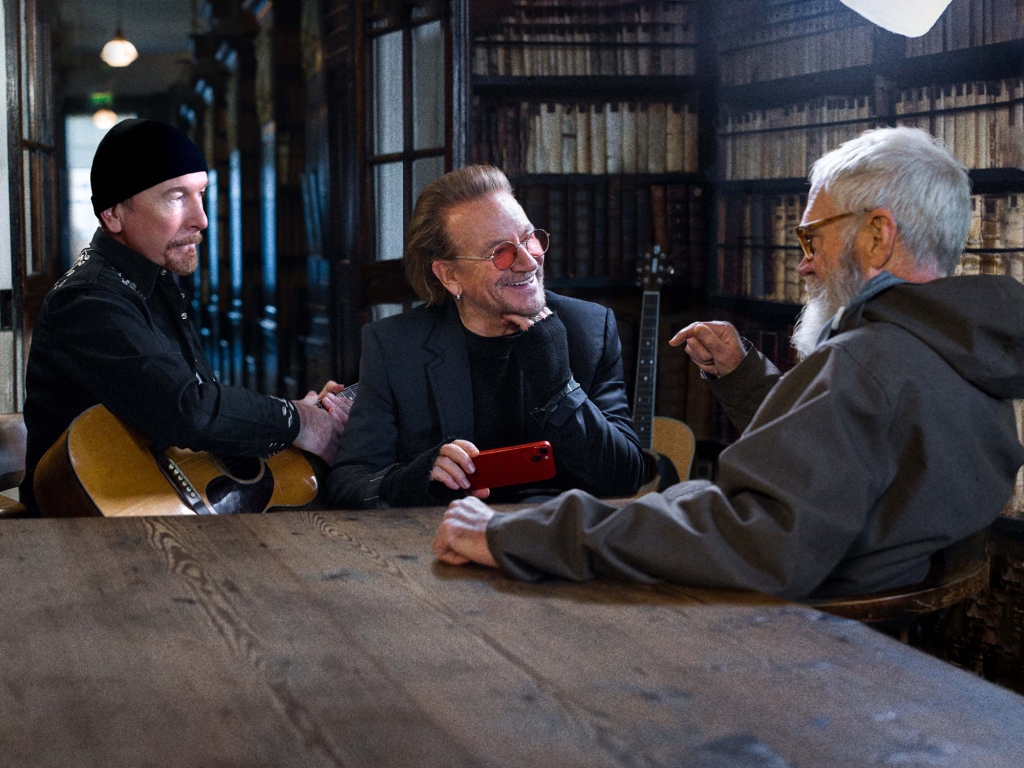 The Edge, Bono and Dave Letterman in “Bono & The Edge: A Sort of Homecoming, with Dave Letterman."