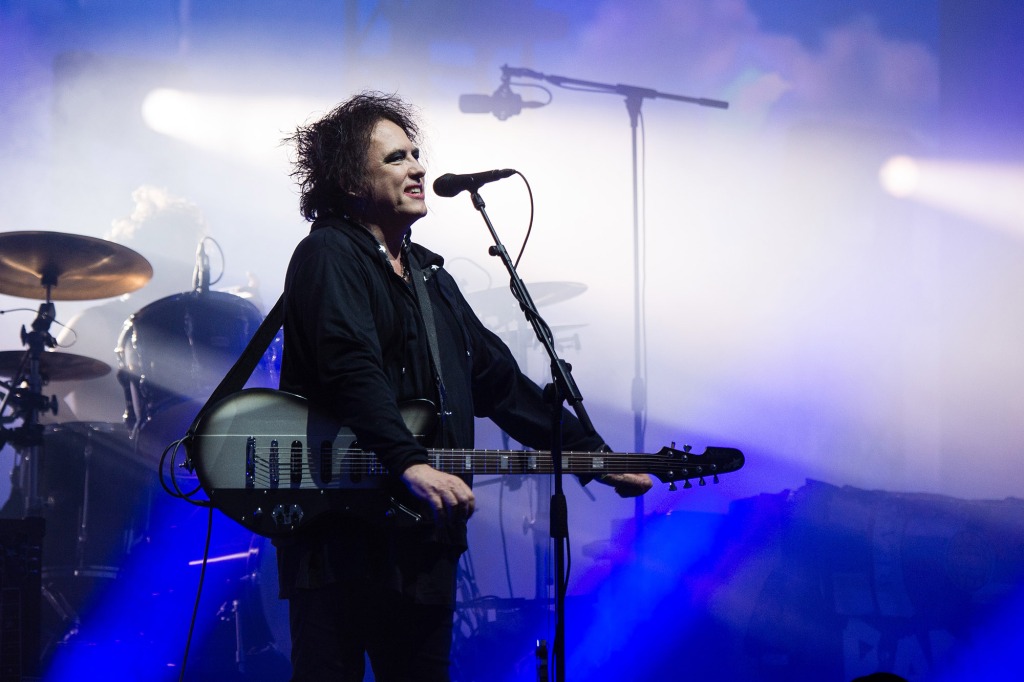 Smith performing with The Cure at Glastonbury Festival at Worthy Farm, Pilton on June 30, 2019 in Glastonbury, England