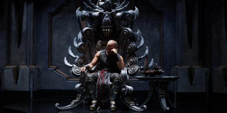 Riddick, sitting on the throne of the Necromongers.