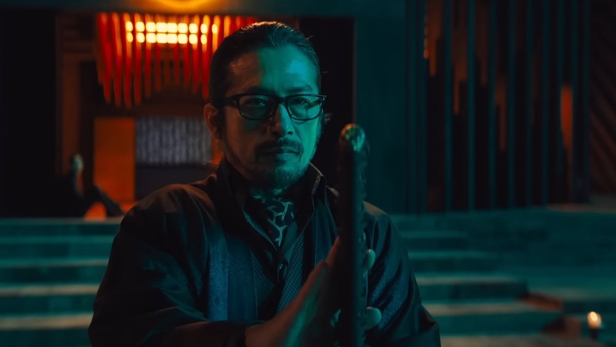 Koji holds his sword and readies for a duel in John Wick: Chapter 4