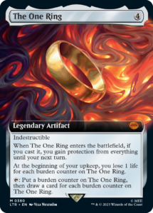 Magic: The Gathering’s card for The One Ring, an indestructible legendary artifact