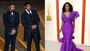 Michael B. Jordan and Jonathan Majors Show Love to Angela Bassett at Oscars