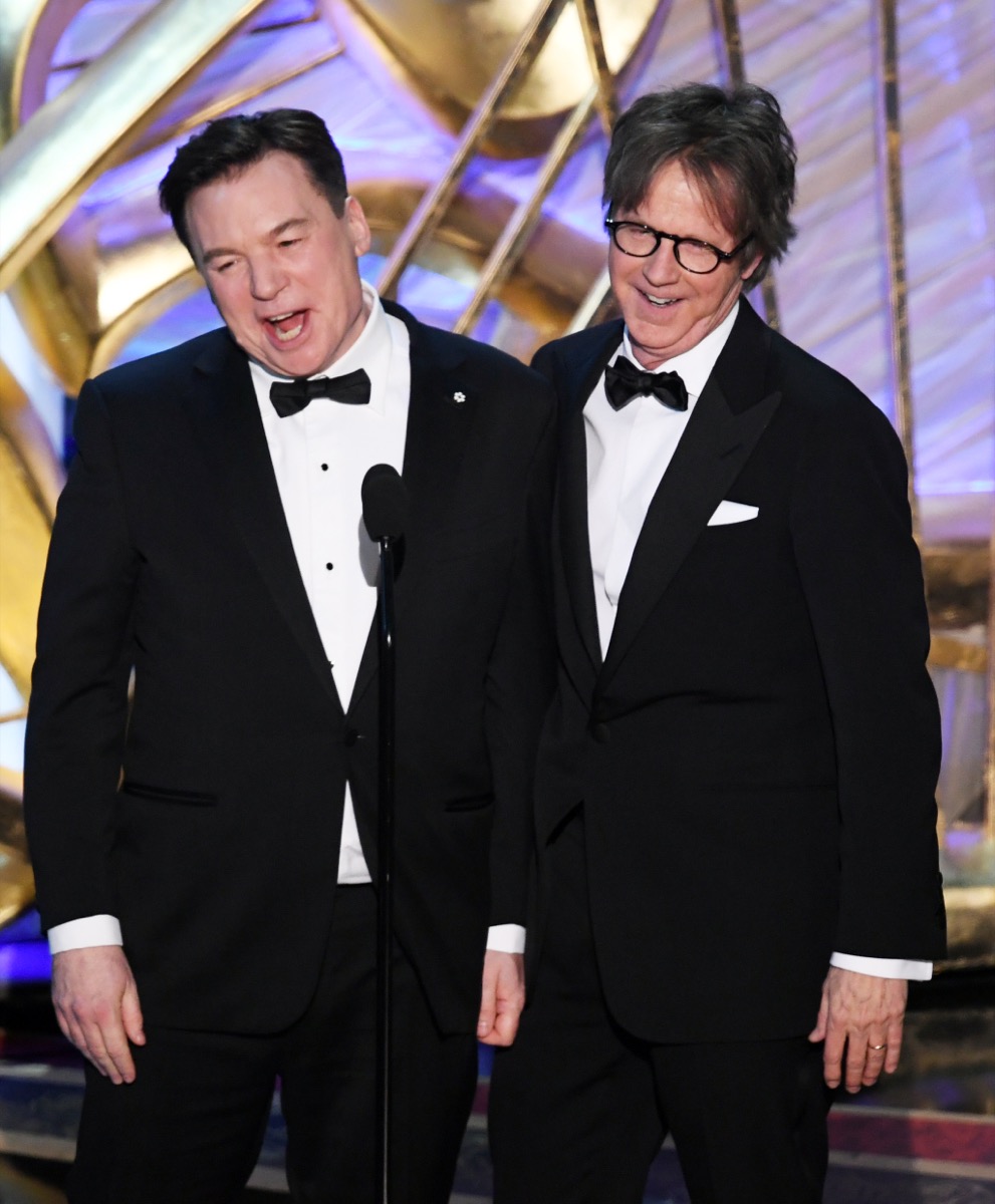 Mike Myers and Dana Carvey presenting at the Oscars in 2019