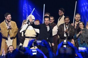 Actor Ewan McGregor surprised fans at the Obo-Wan Kenobi panel at Star Wars Celebration in London on April 9, 2023.
