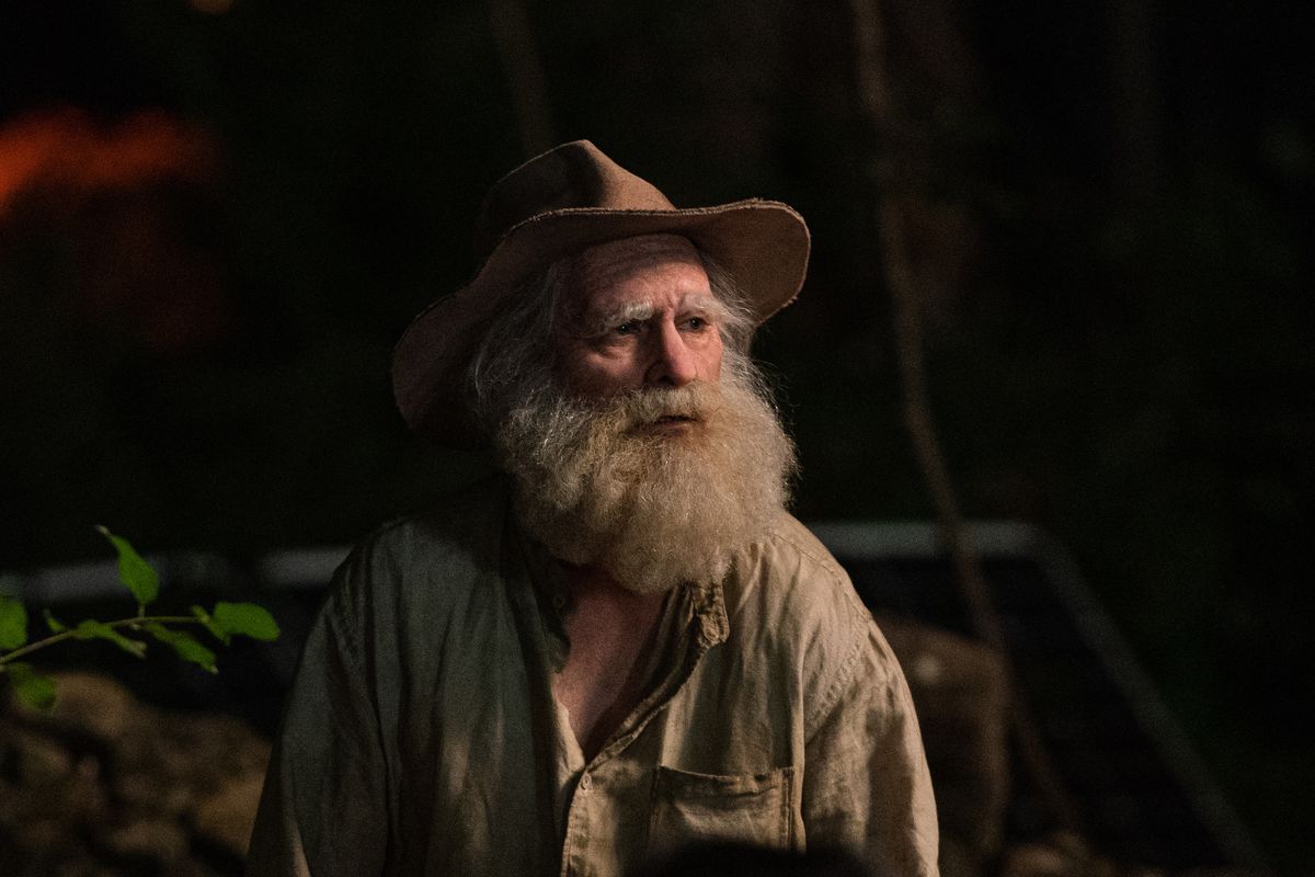 Joaquin Phoenix in old age make-up in Beau is Afraid wearing a hat with a huge beard