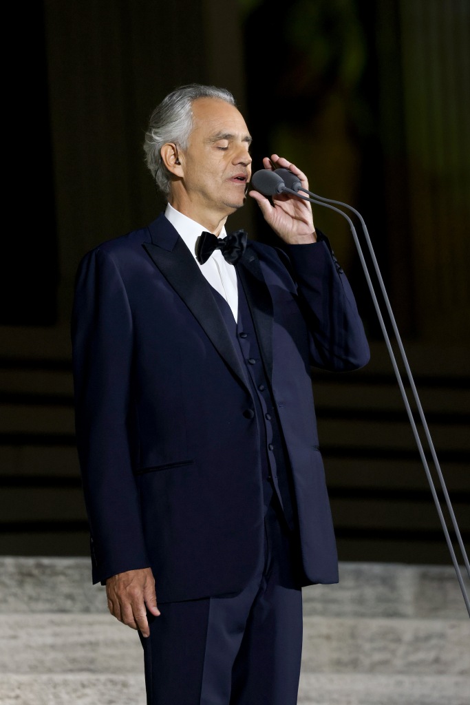 Italian operatic tenor Andrea Bocelli performs in Vatican City on Oct. 2, 2022. 