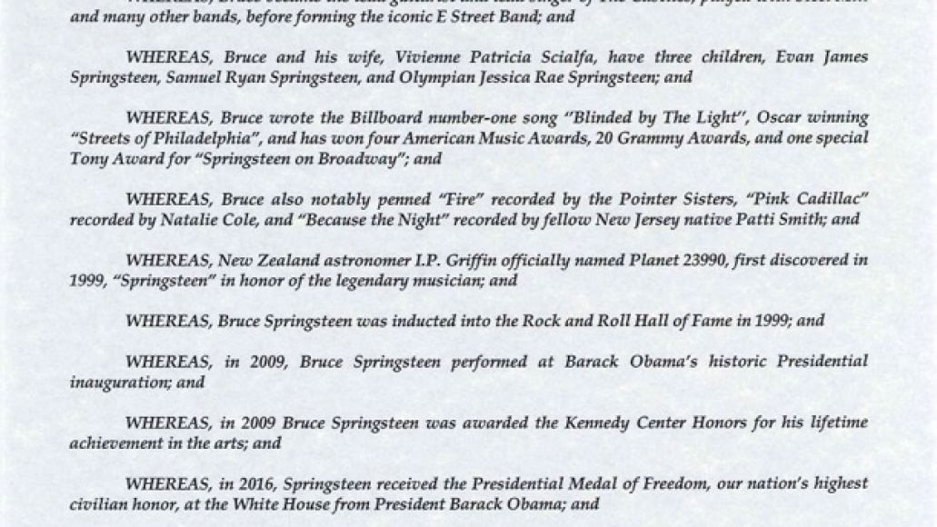 Bruce Springsteen Day Proclamation (1/2)