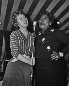 Ottilie Patterson (left) and Sister Rosetta Tharpe rehearsing at the Marquee Club, London in 1960.