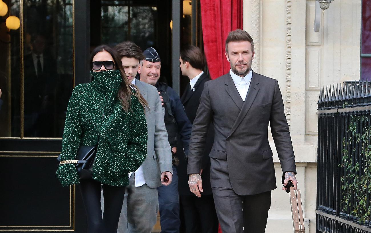 Victoria Cruz and David Beckham seen in Paris during the Fashion Week