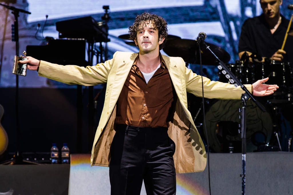 Matthew Healy of The 1975 performs live on stage during day two of Lollapalooza Brazil on March 25.