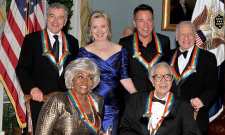 The Kennedy Center awards dinner in 2009. Front row, left, Grace Bumbry and Dave Brubeck. Back row, from left: Robert De Niro, Hillary Clinton, Bruce Springsteen and Mel Brooks.