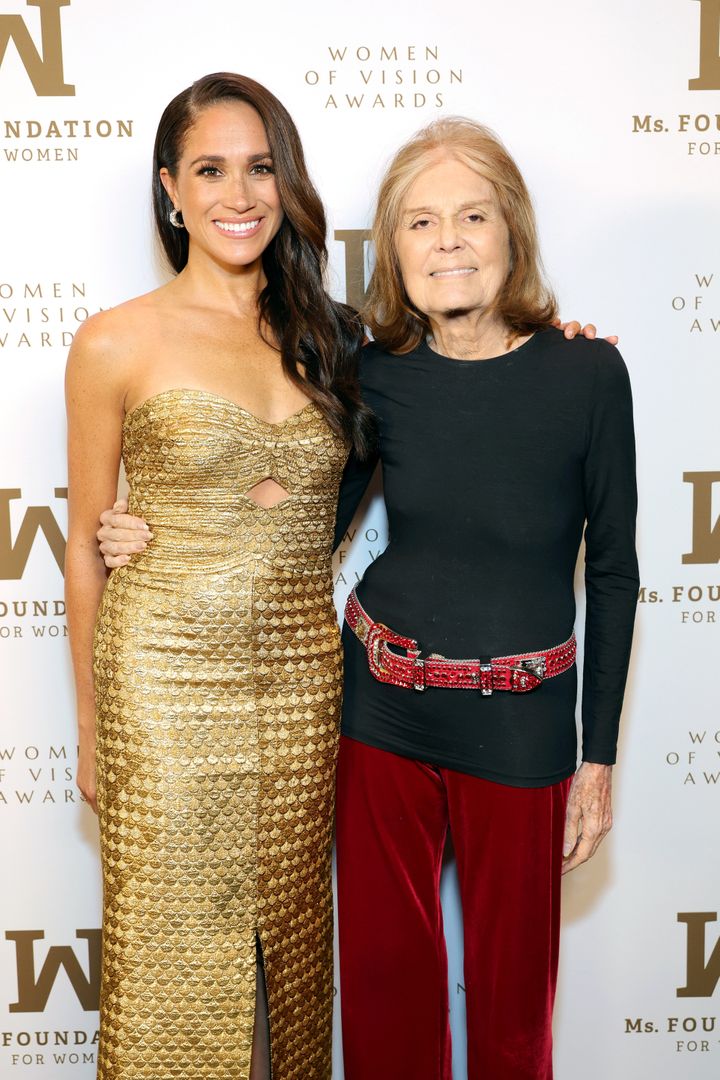 In her speech, Meghan spoke about her friend "Glo," revealing that Steinem "often reminds me, there is still so much work to be done." Steinem, one of the co-founders of the Ms. Foundation, memorably appeared alongside the Duchess of Sussex <a href="https://www.huffpost.com/entry/meghan-markle-gloria-steinem-voting_n_5f4667c5c5b64f17e136ef75" target="_blank" role="link" class=" js-entry-link cet-internal-link" data-vars-item-name="for a wide-ranging talk" data-vars-item-type="text" data-vars-unit-name="64638633e4b03e16f1a5a04d" data-vars-unit-type="buzz_body" data-vars-target-content-id="https://www.huffpost.com/entry/meghan-markle-gloria-steinem-voting_n_5f4667c5c5b64f17e136ef75" data-vars-target-content-type="buzz" data-vars-type="web_internal_link" data-vars-subunit-name="article_body" data-vars-subunit-type="component" data-vars-position-in-subunit="4">for a wide-ranging talk</a> in August 2020. The two were also photographed <a href="https://people.com/royals/meghan-markle-steps-out-for-lunch-with-gloria-steinem-in-n-y-c-after-un-appearance/#:~:text=Ad-,Meghan%20Markle%20Steps%20Out%20for%20Lunch%20with%20Gloria%20Steinem,Following%20UN%20Appearance&text=Meghan%20Markle%20had%20a%20special,the%20Crosby%20Hotel%20in%20SoHo." target="_blank" role="link" class=" js-entry-link cet-external-link" data-vars-item-name="going out to lunch together" data-vars-item-type="text" data-vars-unit-name="64638633e4b03e16f1a5a04d" data-vars-unit-type="buzz_body" data-vars-target-content-id="https://people.com/royals/meghan-markle-steps-out-for-lunch-with-gloria-steinem-in-n-y-c-after-un-appearance/#:~:text=Ad-,Meghan%20Markle%20Steps%20Out%20for%20Lunch%20with%20Gloria%20Steinem,Following%20UN%20Appearance&text=Meghan%20Markle%20had%20a%20special,the%20Crosby%20Hotel%20in%20SoHo." data-vars-target-content-type="url" data-vars-type="web_external_link" data-vars-subunit-name="article_body" data-vars-subunit-type="component" data-vars-position-in-subunit="5">going out to lunch together</a> in New York City in July last year. 