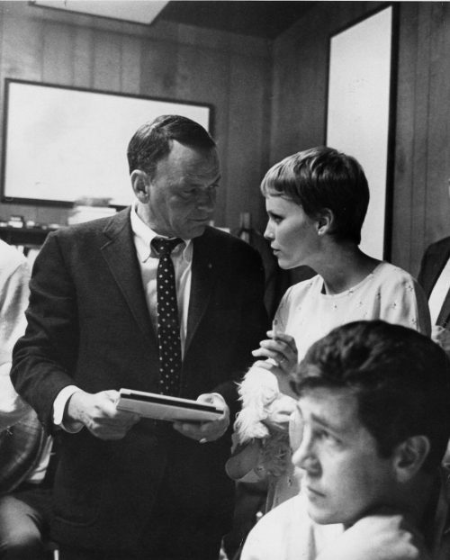 Frank Sinatra and Mia Farrow at Sunset Boulevard recording studio in 1967
