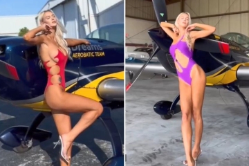 Veronika Rajek poses in barely-there outfit next to private jet