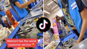 Walmart customer divides viewers after demanding cashier bag her groceries