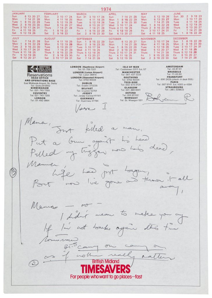 It also shows other pages and lyrics from the draft of the song.