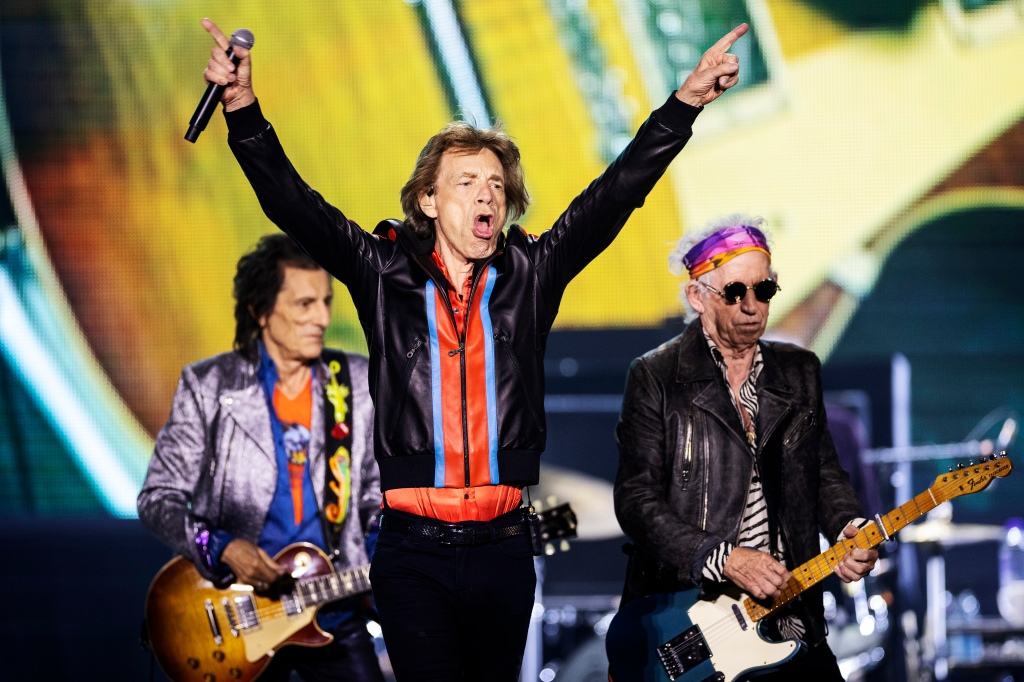 Ron Wood, Mick Jagger and Keith Richards of The Rolling Stones perform in July 2022. 