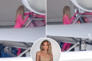 Khloe Kardashian shows off waist in catsuit as she boards Kylie’s $72M jet