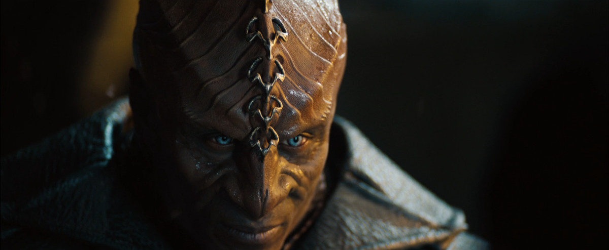 A close up of a Klingon commander in Star Trek Into Darkness
