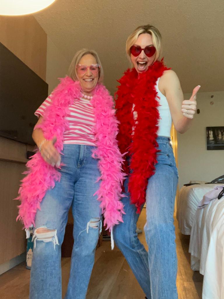 Reina Lafantaisie (L) and Renee getting ready before a Harry Styles concert