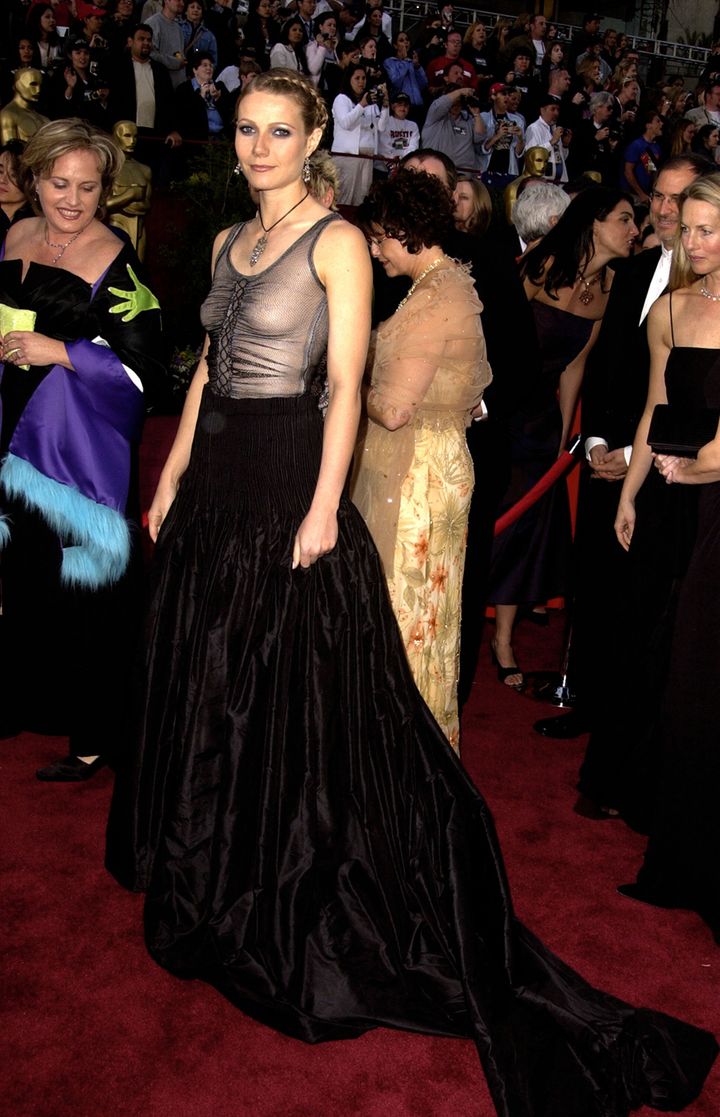 Gwyneth Paltrow wears her controversial Alexander McQueen gown during The 74th Annual Academy Awards. 