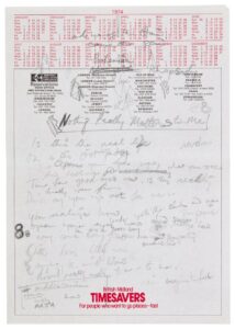 A draft of the hit song "Bohemian Rhapsody" is included in the Sotheby's auction, and appears that the original lyrics were supposed to be "Mongolian Rhapsody."