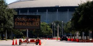 A street sign showing the cancellation of the AstroWorld Festival