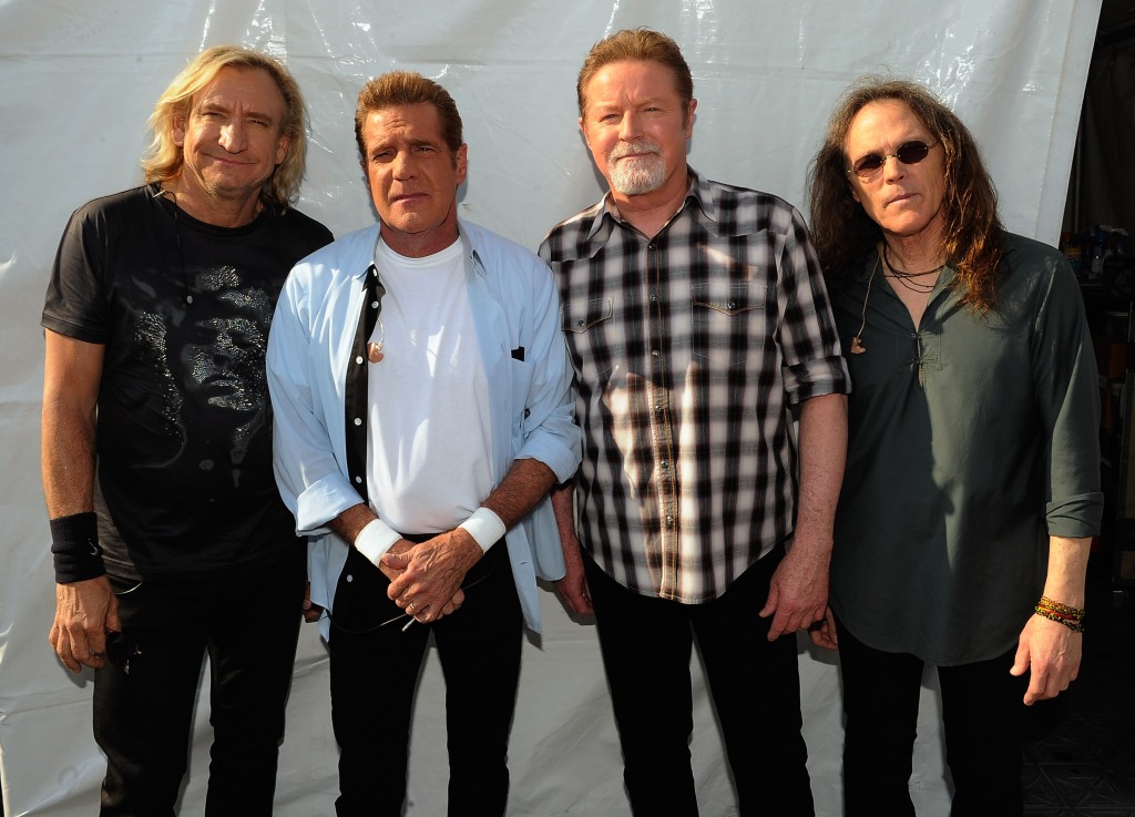 Henley (2nd right), Walsh (left), Schmit (right) and Gill will also be joined by Deacon Frey, 30, the son of the late Glenn Frey (2nd left) who served as the band's lead singer until his death in 2016. 