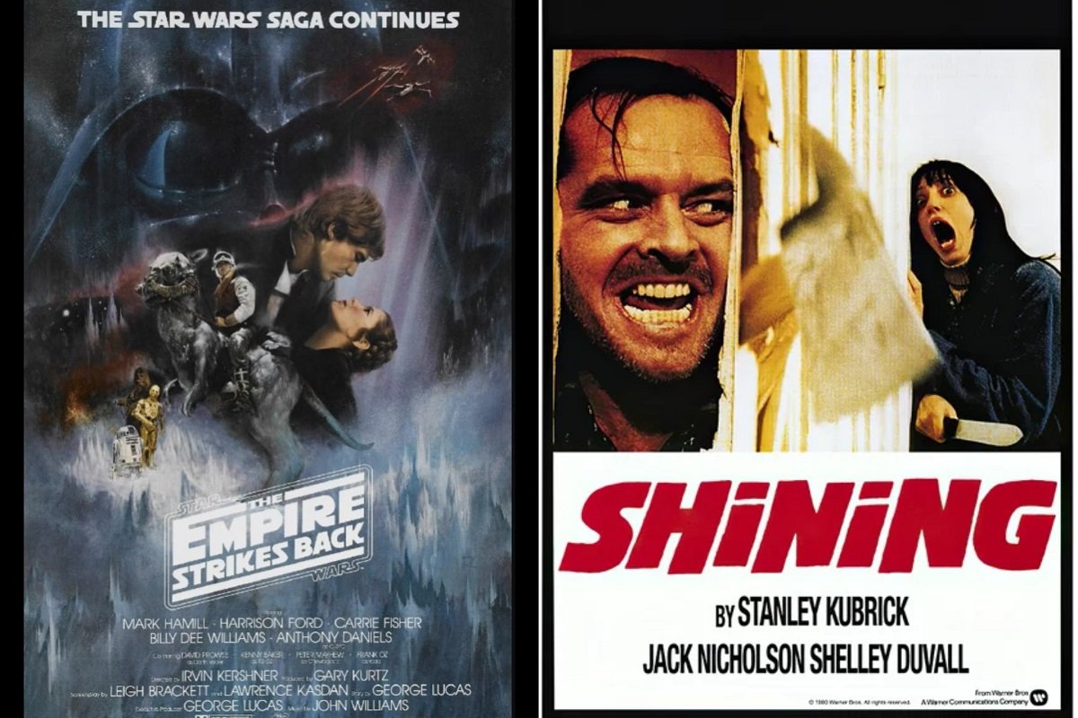 The original theatrical movie posters for The Empire Strikes Back and The Shining, both from 1980.
