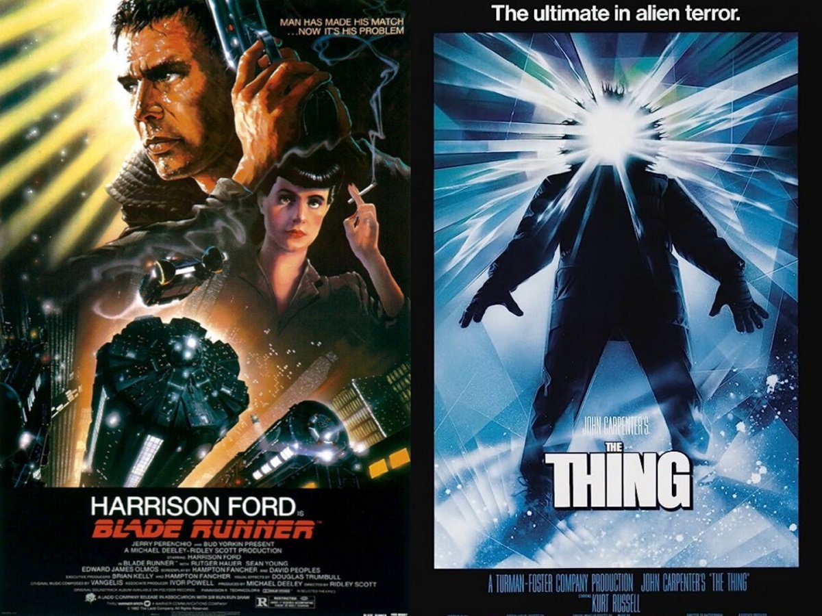 The theatrical movie posters for Blade Runner and The Thing, both released on June 25, 1982. 