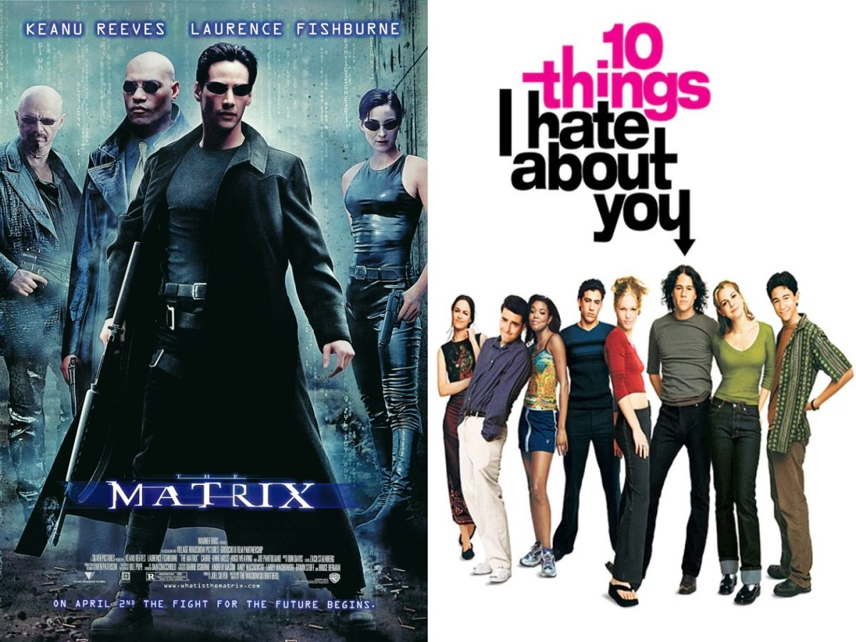 The theatrical movie posters for The Matrix and 10 Things I Hate About You, released on March 31, 1999.