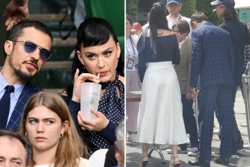 Katy, fiance Orlando and rarely-seen stepson Flynn, 12, arrive at Wimbledon