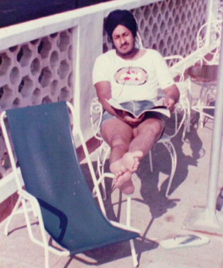 Del Singh wearing his Led Zeppelin shirt on holiday in Majorca, 1984.