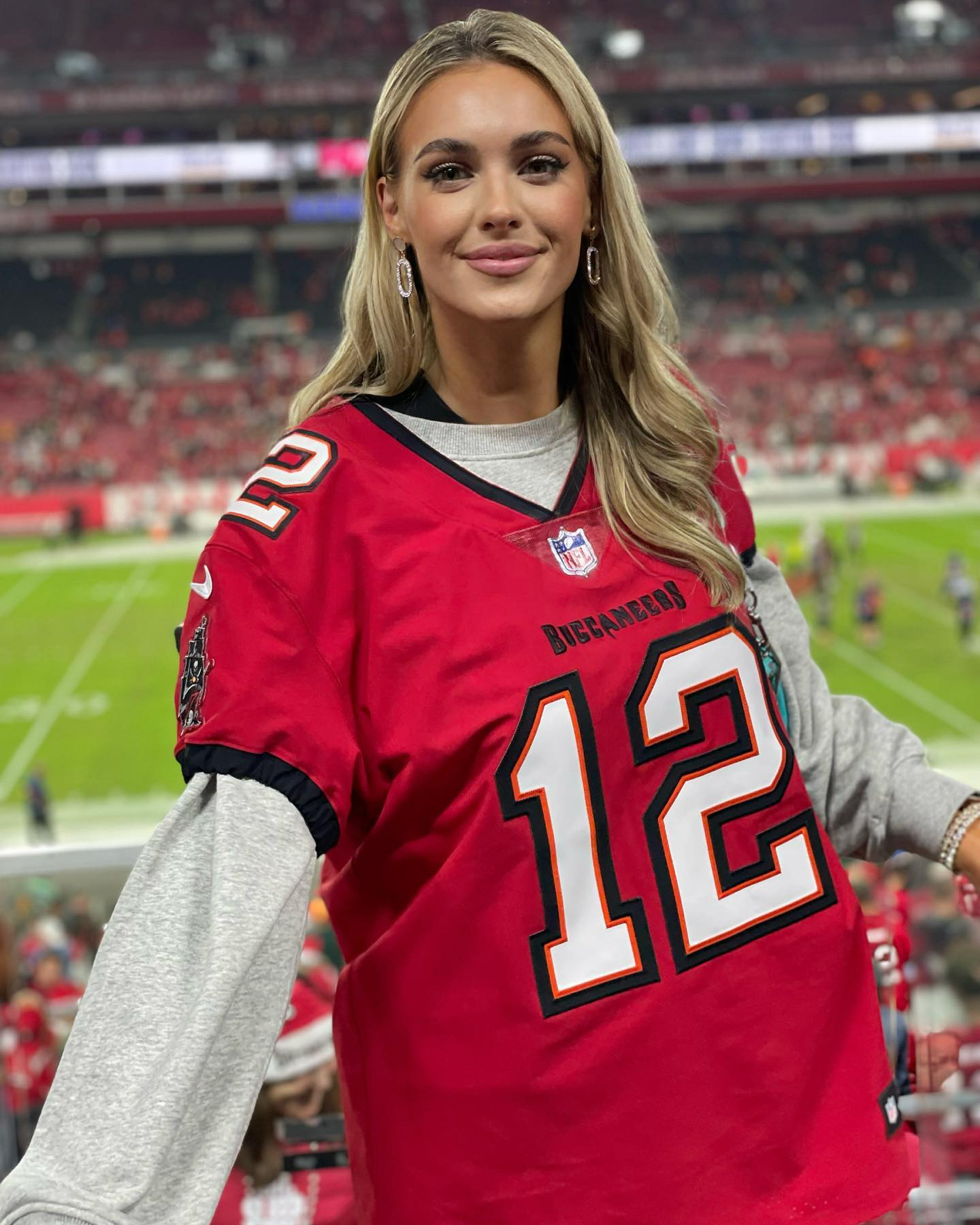 She went viral in December after posing in a Brady jersey