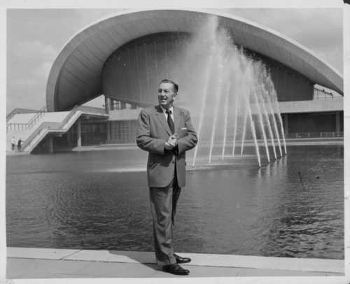 American film producer and animator Walt Disney (1901 - 1966) outside the Haus der Kulturen der Welt (House of the World's Cultures) in the Tiergarten, Berlin