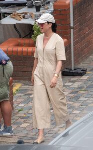Katy Perry kept it chic and simple in a tan romper in London