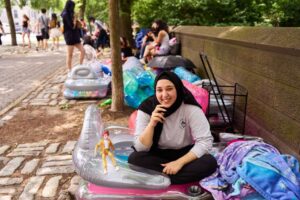 BTS fan Hamda Khan, 23, of Connecticut, camping outside Central Park.