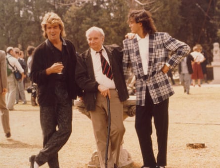 Lindsay Anderson (centre) with George Michael (left) and Andrew Ridgeley