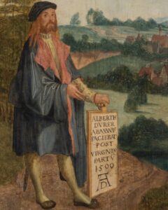 A detail showing Dürer’s self portrait from the only surviving copy of the Heller altarpiece.