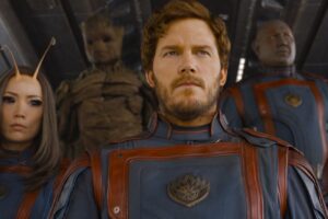 An image showing Chris Pratt and other Guardians of the Galaxy Vol. 3 stars