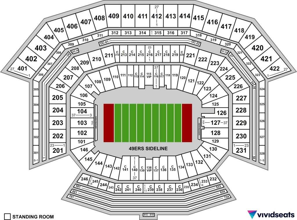 A map of the San Francisco 49ers' Levi's Stadium.