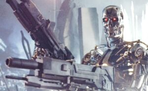 A self-aware AI robot from the movie "Terminator 2: Judgment Day" directed by James Cameron.