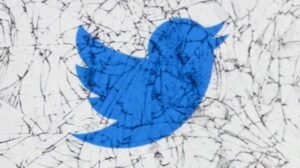 Twitter logo on broken screen