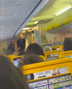 Screenshot Twitter video on board ryanair flight.