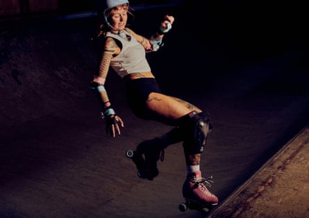 A roller skater practices on the ramp at Bay Sixty Six’s girls night, 7 July 2023